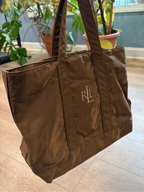 Lauren Ralph Lauren Brown Nylon Tote Bag Lightweight Classic Everyday Tote